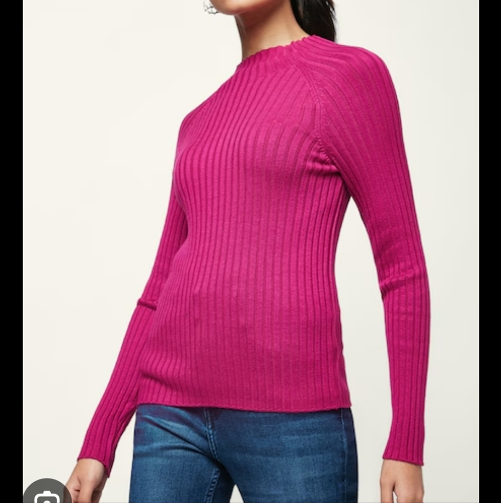 Express Fuchsia Ribbed Long Sleeve Top